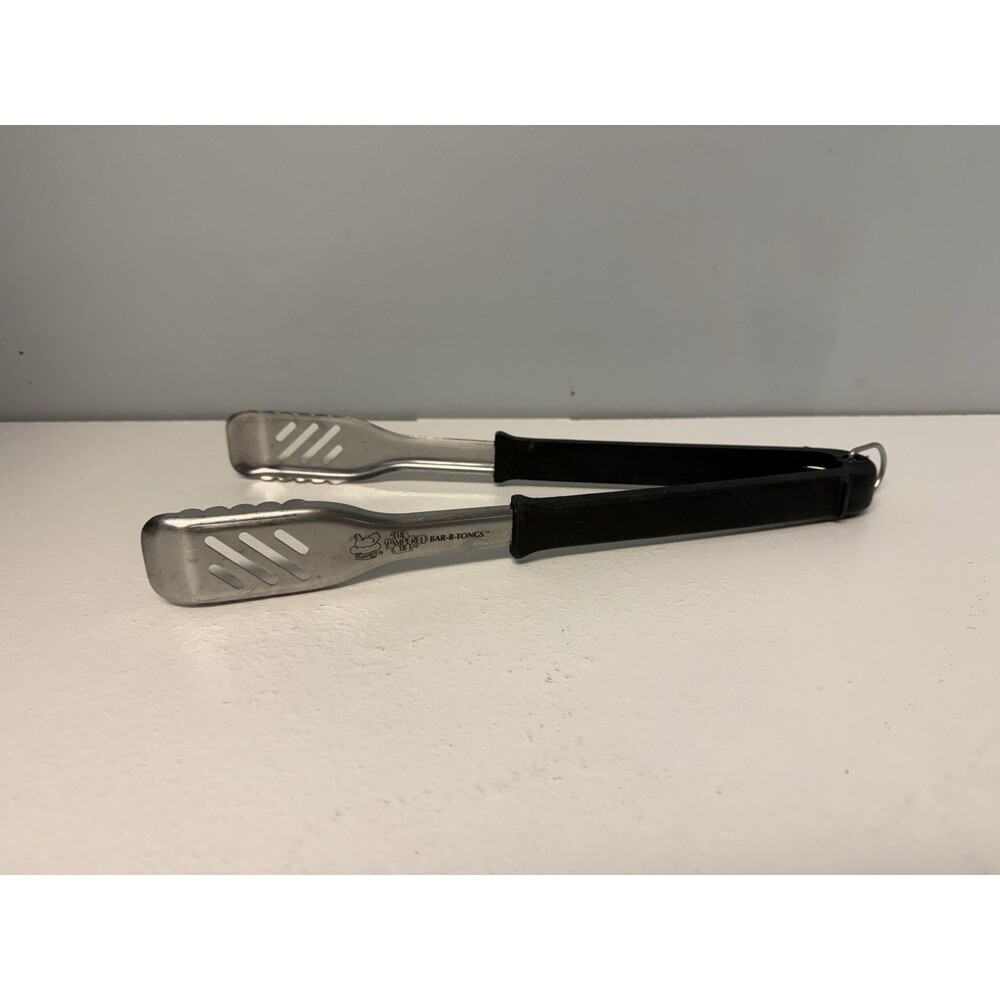 Vintage Pampered Chef Bar-B-Tongs Stainless Steel BBQ Grill Tongs Black Handle
